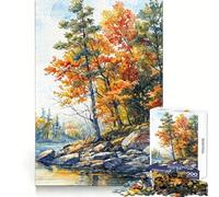 Riverside Fall Trees Hard Jigsaw Puzzle for Adults 1000 Pieces Pure Logic Toy Home Activity Clean Cut Lovely Gift (50x75cm)