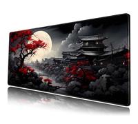 Riverside Full Moon Desk Mat Japanese Desk Pad Black Red Large Mouse Pad Gaming Mousepad Extended XXL Keyboard Pad 31.5 x 11.8 in Laptop Computer Mouse Keyboard Mat for Office Desk Decor