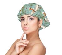 Riverside Gull Print Satin Silk Bonnet for Sleeping Women, Adjustable Double Layer Satin Hair Bonnet Night Sleep Cap for Curly Hair