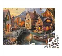 Riverside Village Stone Bridge 1000 Piece Jigsaw Puzzle Paper for Adults Night Scene Puzzle Game for Family 52x38cm/1000pcs
