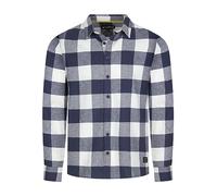 riverso RIVArne - Men's Long Sleeve Shirt, Regular Fit, Checked, Grey, Brown, Yellow, Red, Green, S - 5XL, 100% Cotton, Navy Blue and White, M