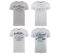 riverso RivLeon Men's Crew Neck T-Shirt Pack of 4 O-Neck Short Sleeve Print Tee Shirt 100% Cotton Regular Fit Green Blue White Grey Red Orange S M L XL 2XL 3XL 4XL 5XL - Multicolour - X-Large