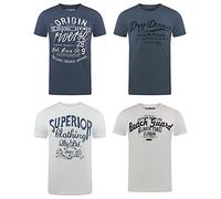 riverso RivLeon Men's Crew Neck T-Shirt Pack of 4 O-Neck Short Sleeve Print Tee Shirt 100% Cotton Regular Fit Green Blue White Grey Red Orange S M L XL 2XL 3XL 4XL 5XL - Multicolour - XXX-Large