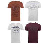 riverso RivLeon Men's Crew Neck T-Shirt Pack of 4 O-Neck Short Sleeve Print Tee Shirt 100% Cotton Regular Fit Green Blue White Grey Red Orange S M L XL 2XL 3XL 4XL 5XL - Multicolour - XXXX-Large