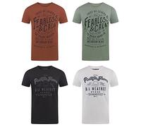 riverso RivLeon Men's Crew Neck T-Shirt Pack of 4 O-Neck Short Sleeve Print Tee Shirt 100% Cotton Regular Fit Green Blue White Grey Red Orange S M L XL 2XL 3XL 4XL 5XL - Multicolour - XXX-Large