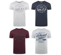 riverso RivLeon Men's Crew Neck T-Shirt Pack of 4 O-Neck Short Sleeve Print Tee Shirt 100% Cotton Regular Fit Green Blue White Grey Red Orange S M L XL 2XL 3XL 4XL 5XL - Multicolour - XXXX-Large