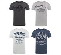 riverso RivLeon Men's Crew Neck T-Shirt Pack of 4 O-Neck Short Sleeve Print Tee Shirt 100% Cotton Regular Fit Green Blue White Grey Red Orange S M L XL 2XL 3XL 4XL 5XL - Multicolour - XX-Large