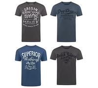 Riverso RivLeon Men's Crew Neck T-Shirt Pack of 4 O-Neck Short Sleeve Print Tee Shirt 100% Cotton Regular Fit Green Blue White Grey Red Orange S M L XL 2XL 3XL 4XL 5XL - Multicolour - Large