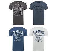 riverso RivLeon Men's Crew Neck T-Shirt Pack of 4 O-Neck Short Sleeve Print Tee Shirt 100% Cotton Regular Fit Green Blue White Grey Red Orange S M L XL 2XL 3XL 4XL 5XL - Multicolour - XXXXX-Large