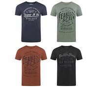 Riverso RivLeon Men's Crew Neck T-Shirt Pack of 4 O-Neck Short Sleeve Print Tee Shirt 100% Cotton Regular Fit Green Blue White Grey Red Orange S M L XL 2XL 3XL 4XL 5XL - Multicolour - X-Large