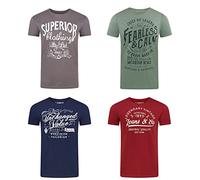 riverso RIVLeon Men's T-Shirt Crew Neck Pack of 4 O-Neck Short Sleeve Print Tee Shirt 100% Cotton Regular Fit Green Blue White Grey Red Orange S M L XL 2XL 3XL 4XL 5XL, Colour mix 27, XXXX-Large