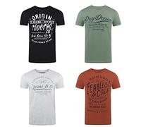 riverso RIVLeon Men's T-Shirt Crew Neck Pack of 4 O-Neck Short Sleeve Print Tee Shirt 100% Cotton Regular Fit Green Blue White Grey Red Orange S M L XL 2XL 3XL 4XL 5XL, Colour mix 28, XXL