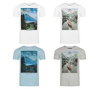 riverso RIVLukas Men's T-Shirt Set Cotton Regular Fit Pack of 4 Crew Neck Short Sleeve Summer Tee Shirt Print Blue Green White Grey Yellow Turquoise S M L XL XXL 3XL 4XL 5XL, Colour mix 16, XL