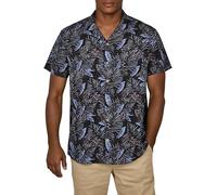 riverso RIVMick Men's Short-Sleeved Hawaii Shirt, Regular Fit Shirt, Summer Shirt, Hawaiian Shirt, Chest Pocket, Flowers, Green, Blue, Black, S, M, L, XL, XXL, 3XL, 4XL, 5XL, Leaves Black, 5XL