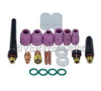 RIVERWELD TIG Stubby Gas Lens Collet Body 17CB20 17GL332 10N24S 2.4mm Alumina Nozzle 53N 13N Series Quartz Nozzle Clear Glass Cups #10 16.0mm for SR WP 17 18 26 TIG Welding Torch 21pcs