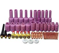 RIVERWELD TIG Gas Lens Collet Body Ceramic Cup 45V 10N 54N 57Y kit 50pcs | Large Diameter Alumina Nozzle Back caps kit for QQ300 PTA DB SR WP 17 18 26 TIG Welding Torch