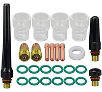 RIVERWELD TIG Stubby Gas Lens 17GL332 10N24S 2.4mm Glass Cup Clear Quartz Nozzles #12 21.0mm TIG Back Cap 57Y02 57Y04 Assorted Kit for SR WP 17 18 26 TIG Welding Torch 26pcs