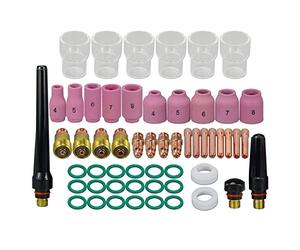 RIVERWELD TIG Stubby Gas Lens Collet Bodies 17CB20 17GL 10N Quartz Nozzle Clear Glass Cups 12# 19.5mm Alumina Nozzles Ceramic Cups 53N 13N for SR WP 17 18 26 TIG Welding Torch 55pcs