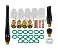 RIVERWELD TIG Stubby Gas Lens Collet Bodies 17GL 10N Series TIG Glass Cup Clear Quartz Nozzle #4-#12 Assorted Size Kit for SR WP 17 18 26 TIG Welding Torch 33pcs