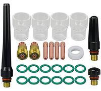 RIVERWELD TIG Stubby Gas Lens Collet Bodies 17GL116 10N23S 1.6mm kit 26pcs | With Class Cup Clear Quartz Nozzles #12 21.0mm TIG Back cap 57Y02 for DB SR WP 17 18 26 TIG Welding Torch