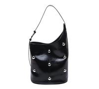 Rivet Bucket Bag Punk Style Embellished Double-Faced Round Rivet Inlaid Niche Luxury Bucket Bag Chic Lady Underarm Shoulder Dating(Black)