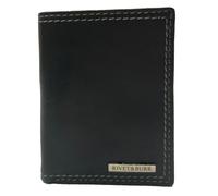 RIVET & BURR Genuine Leather Trifold Wallet for Men with RFID Blocking - Slim Vintage Wallet Gift Set with Box, Keychain & Vanity Tray - Double-Stitched Durable Design, Black, Double Stitch