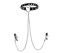 Rivet Fake Nipple Clamps Tassel Chain for Women Adjustable PU Leather Choker Necklace Open Heart Geometric Pendant Non-Piercing Nipple Rings Sexy Personalized Body Chain Jewelry(Heart)