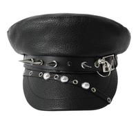 Rivet Flat Navy Cap Unisex Leather Skinny Cap Niche Punk Hip Hop Caps Black Pu Military Cap Adjustable Newsboy Cap