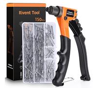 Rivet Gun Kit, Preciva Riveting Gun Tool, Hand Rivet Plier Kit, Heavy Duty Rivet Gun, Professional Pop Riveting Tool Kit with 150 Rivets 2.4mm 3.2mm 4mm 4.8mm Four Sizes