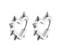 Rivet Heart Earrings Punk Heart Hoop Earring Stainless Steel Love Hearts Earring Huggie Stud Earrings for Men Women Gothic Hip Pop Jewelry, Stainless Steel, No Gemstone