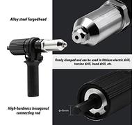 Rivet Nut Adapter with Alloy Steel Forged Head and Three Jaw Clip - Cordless Riveting Tool Attachment with Hexagonal Connecting Rod Compatible with Lithium Electric Drills and
