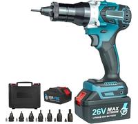 Rivet Nut Gun, Cordless Rivet Tool, Battery Rivet Gun Set, Battery Operated Rivet Tool Cordless Rivet Nut Gun, with Battery and Charger, Case, 7 Gun Head(M3 M4 M5 M6 M8 M10 M12 Rivet Nuts),5200mah*2