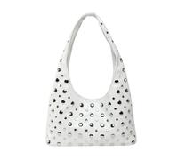 Rivet Shoulder Bag Portable Metal Stud Rivet Shoulder Bag Spicy Girl Punk Style Underarm Handbag Sweet Cool Bucket For commuting(White)
