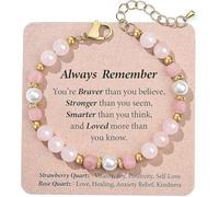 Riveta Natural Stone Healing Crystal Bracelets, Gifts for Women Teens Girls | Adjustable Rose Quartz Beaded Bracelets for Women, Friendship Bracelet with Encourage Quote Card