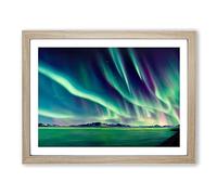 Riveting Northern Lights Framed Print | A2 Oak Framed Wall Art | Ready to Hang | Modern Landscape Picture | Living Room Bedroom Lounge Office