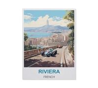 Riviera French Vintage Travel Poster，Funny Tin Sign Retro Metal Sign for Home Farm Toilet Restroom Washroom Wall Decor Gift(20x30cm）8x12 inch-BX4