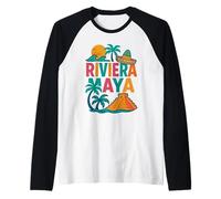 Riviera Maya Souvenir Mexico Beach Travel Icons Retro Raglan Baseball Tee