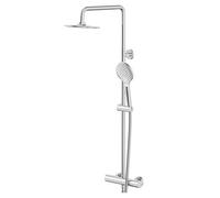Riviera Round Thermostatic Rigid Riser and Handset Shower System | Chrome | Brass | 288mm x 800mm - 1320mm x 556mm