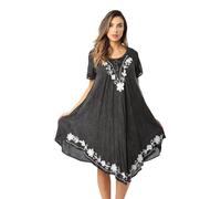 Riviera Sun Short Sleeve Dresses for Women, Charcoal Denim Sundress, 1X