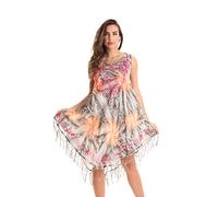 Riviera Sun Tie Dye Embroidered Summer Dress with Fringes - Black - 2X Plus