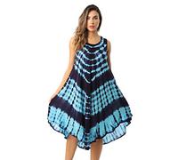 Riviera Sun Tie Dye Summer Dress - Beach Cover Up, Turquoise / Navy, M
