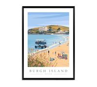 RivieraCrafts Burgh Island Travel Poster Print - Devon Beachfront Coastal Wall Art | Minimalist - A3 Black Frame