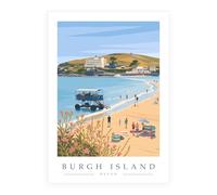 RivieraCrafts Burgh Island Travel Poster Print - Devon Beachfront Coastal Wall Art | Minimalist - A3 Print Only