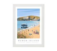 RivieraCrafts Burgh Island Travel Poster Print - Devon Beachfront Coastal Wall Art | Minimalist - A4 White Frame