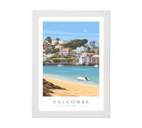 RivieraCrafts Salcombe Houses Travel Poster Print - Devon Coastal Wall Art | Minimalist - A4 White Frame