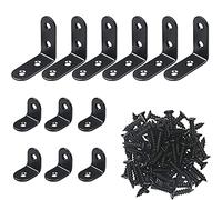 RIVIEVAL L Bracket 12Pcs Metal Bracket for Wood Right Angle Bracket L Shaped Bracket Corner Bracket with 36 Metal Screws for Wood Furniture Cabinet Desk 6pcs40mm 6pcs30mm Small Black