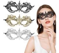 RIVIEVAL Masquerade Masks for Women, 3PCS Lace Eye Masks Half Face for Halloween Party, Carnival, Prom, and Costume Cosplay