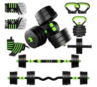 RiVo-Fit 30kg 6in1 Dumbbells Weights Set Adjustable Dumbbell Weight Workout Exercise Training Barbell Kettlebell Push ups Ab Roller Fitness Hand Wraps