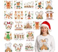 RiVolTa Christmas Iron on Transfers - 20 Sheets Mouse Gingerbread Castle DTF Ready to Press Heat Patches Funny Xmas Cookies Stickers Vinyl Decals T Shirts Clothes Hoodies Pillow DIY Crafts Decorations