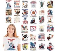 RiVolTa No Kings Iron on Transfers - 30 Sheets America Patriotic Democracy 1776 DTF Ready to Press for T Shirts Heat Stickers Patches Vinyl Decals Appliques Clothes Hoodies Bag Decorations DIY Crafts